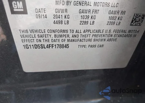 2015 Chevrolet Malibu 2Lt from USA, damaged, VIN 1G11D5SL4FF178845